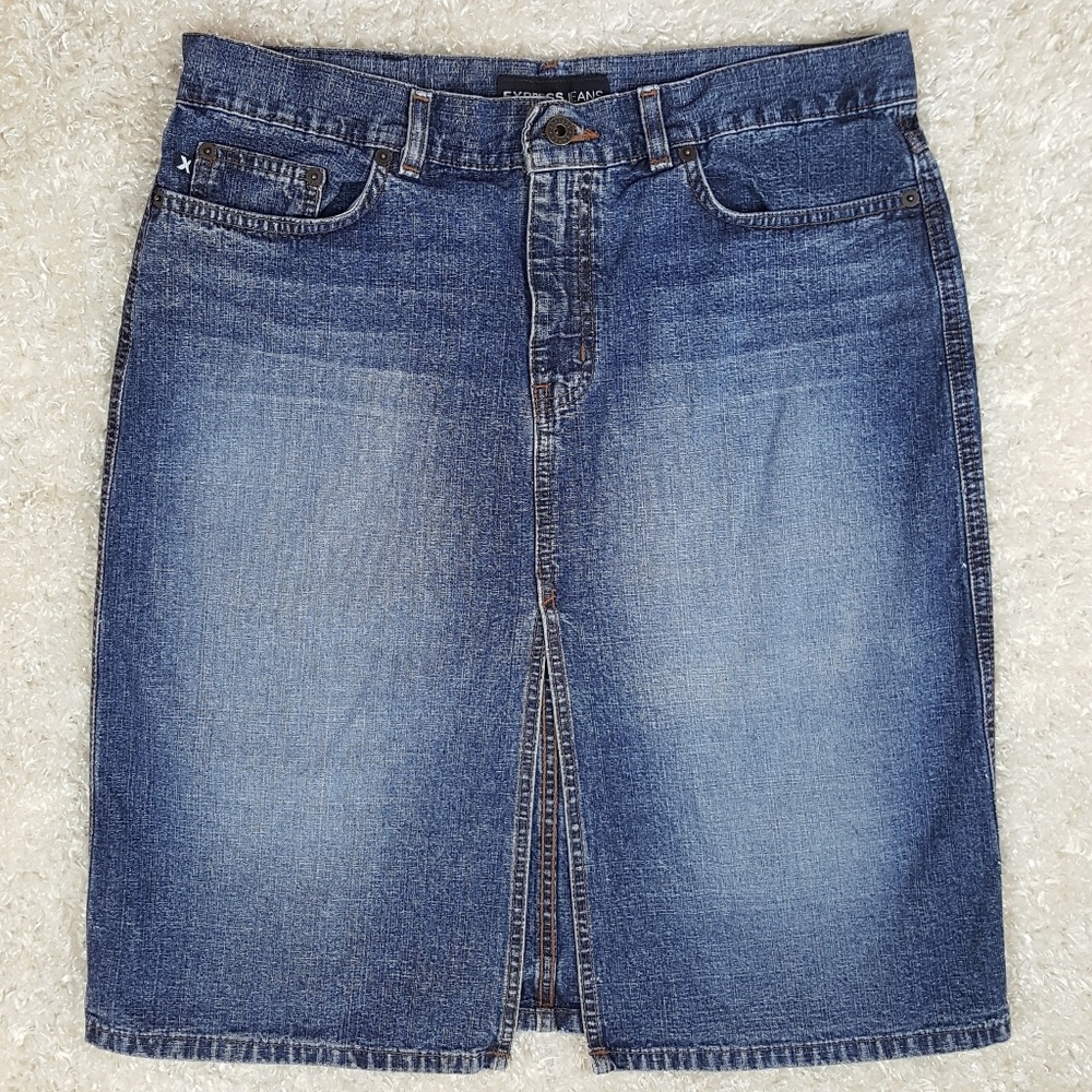 Express Jeans 100% Cotton Split Front Denim Skirt